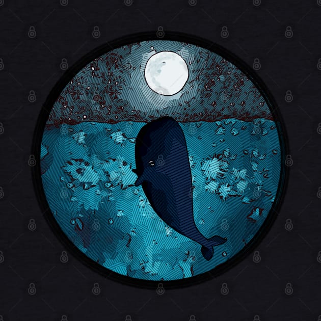 A whale in a blue sea kiss the moon by Collagedream